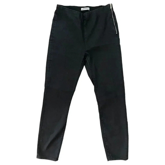 Zara High Waisted Pull On Zipper Zip Side Black Stretch Straight Skinny Jeans L - Picture 2 of 11